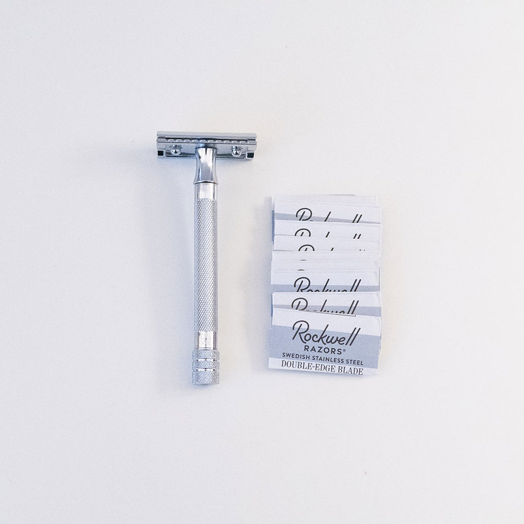 Long Handled Butterfly Opening Safety Razor For Men + 5 Shaving Blades (4 Inch Long Handled Butterfly Opening Safety Razor For Men + 5 Shaving Blades (4 Inch